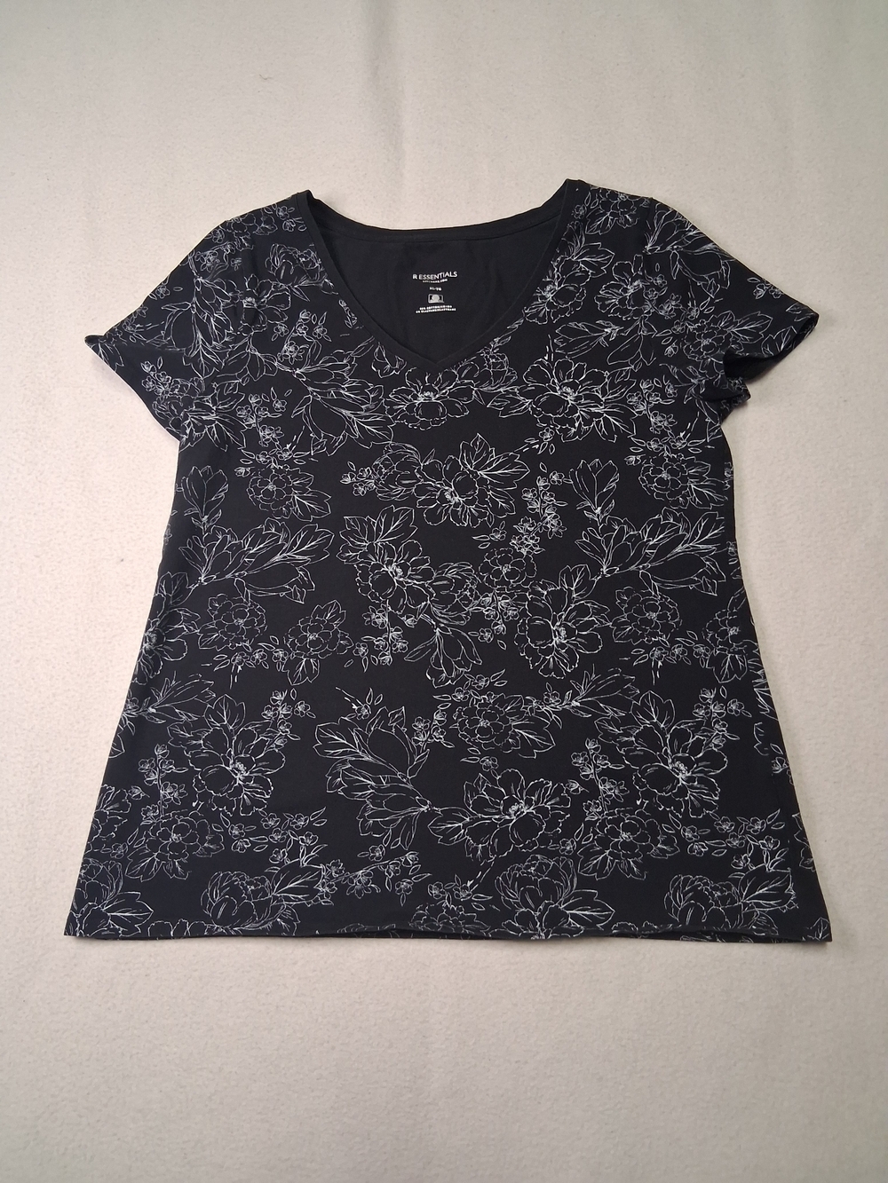 Essentials Black Floral V-Neck Short Sleeve Tee